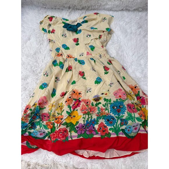 Gucci Children’s Flower Faces Border Short Sleeve Dress In White-Camel Size12 - Picture 2 of 10